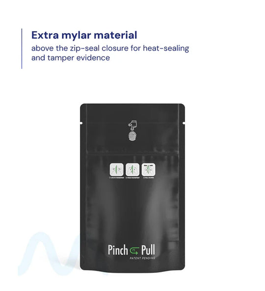 Child Resistant & Tamper Evident | Pinch N Pull Matte Black Mylar Bags | 3.6in x 5.8in - 3.5g - 250 Count