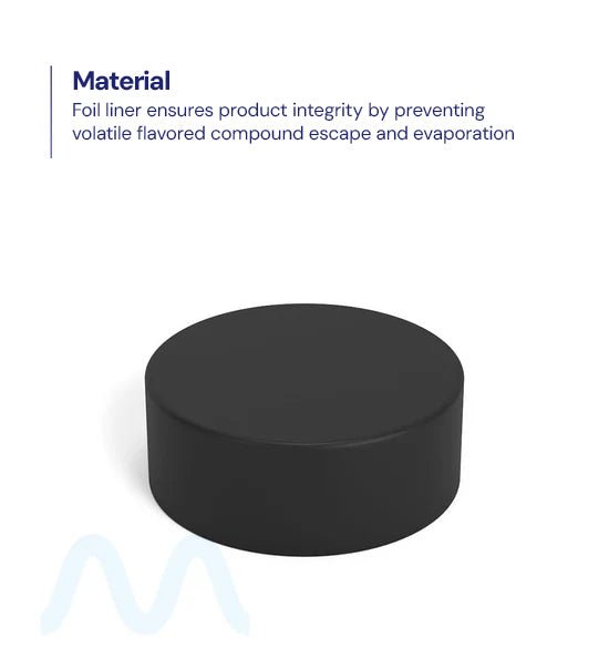 Child Resistant | Smooth Push Down & Turn Plastic PCR Caps w/ Foil Liner | 38mm - Matte Black - 320 Count - 1