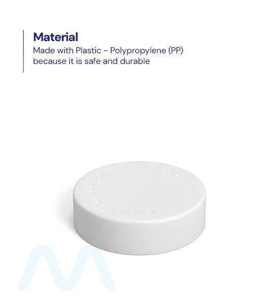 Child Resistant | Smooth Push Down & Turn Plastic PCR Caps w/ Text & Foam Liner | 50mm - Matte White - 100 Count - 1