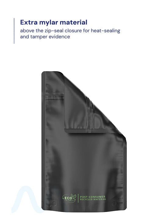 Tamper Evident | Matte Black PCR Mylar Bags (No Tear Notch) | 5in x 8.1in - 14g - 1000 Count - 2