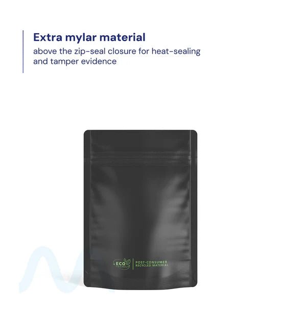Tamper Evident | Matte Black PCR Mylar Bags (No Tear Notch) | 3.7in x 5in - 3.5g - 1000 Count - 1
