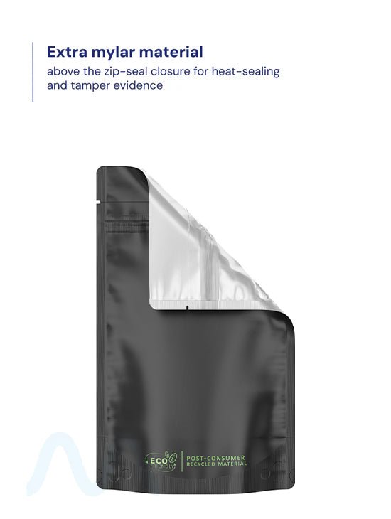Tamper Evident | Matte Black Vista PCR Mylar Bags (Tear Notch) | 5in x 8.1in - 14g - 1000 Count - 2