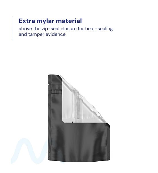 Tamper Evident | Matte Black Vista PCR Mylar Bags (Tear Notch) | 3.62in x 5in - 3.5g - 1000 Count - 2