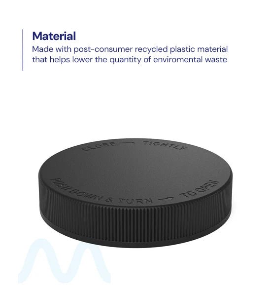 Child Resistant | Ribbed Push Down & Turn Plastic Caps | 89mm - Semi Gloss Black - 205 Count - 2