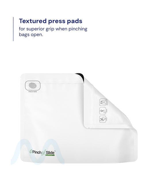 Child Resistant & Tamper Evident | Pinch N Slide 3.0 Matte White PCR Mylar Exit Bags | 12in x 9in - 56g - 250 Count - 3