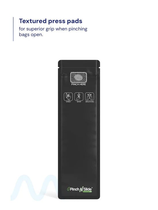 Child Resistant & Tamper Evident | Pinch N Slide 3.0 Matte Black PCR Mylar Bags | 2.4in x 7.8in - 2.5g - 250 Count - 1