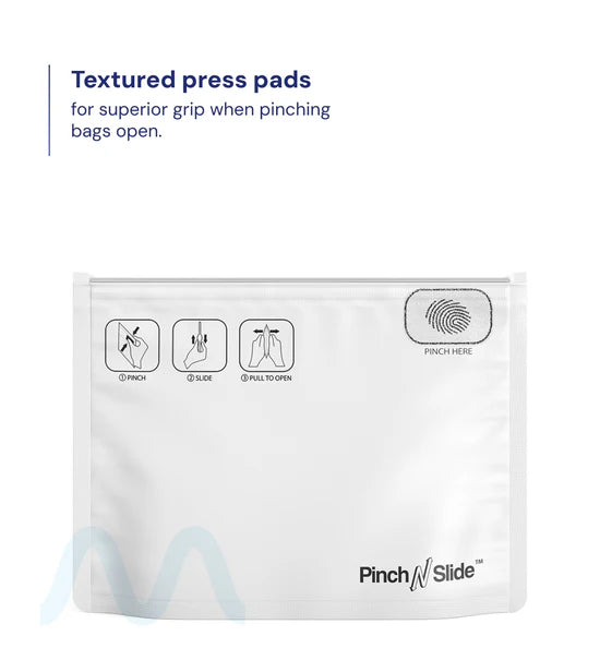 Child Resistant | Pinch N Slide ASTM Matte White Mylar PCR Exit Bags | 8in x 6in - 28g - 250 Count