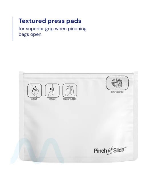 Child Resistant | Pinch N Slide ASTM Matte White Mylar PCR Exit Bags | 8in x 6in - 28g - 250 Count - 1
