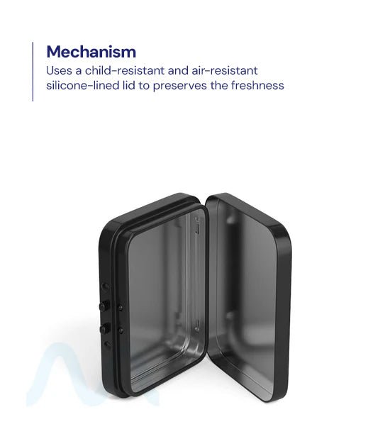 Child Resistant & Sustainable | Hinged - Lid Mini Pre - Rolls Box | 80mm x 58mm - Black Tin - 100 Count - 7