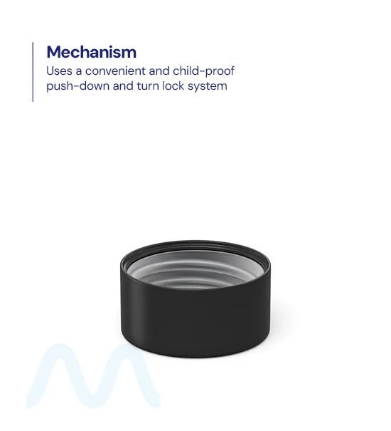 Child Resistant | Smooth Push Down & Turn Plastic PCR Caps w/ Foil Liner | 28mm - Matte Black - 504 Count - 2