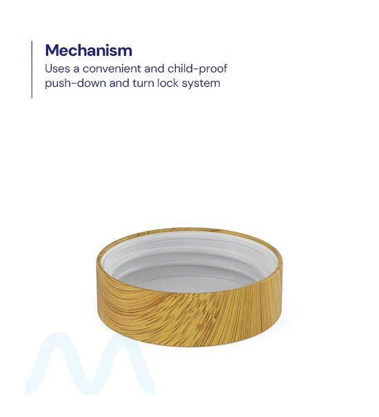 Child Resistant | Flat Push Down & Turn Plastic PCR Caps w/ Foam Liner | 53mm - Bamboo Wood - 120 Count - 2
