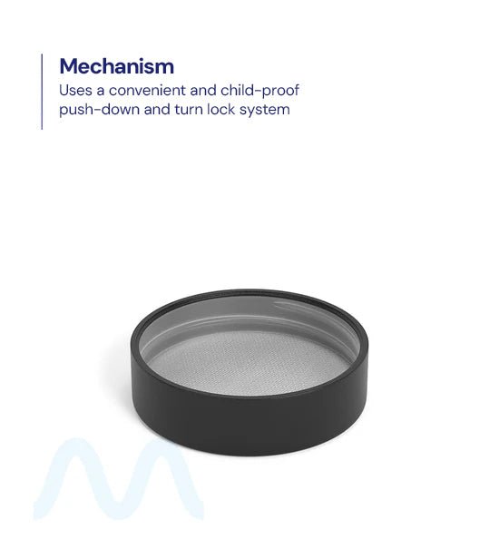 Child Resistant | Smooth Push Down & Turn Plastic Caps w/ Text & Foam Induction Heat Seal Liner | 50mm - Matte Black - 100 Count - 2
