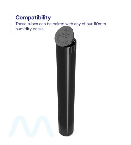 Child Resistant & Sustainable | 100% Biodegradable Pop Top Plastic Pre - Roll Tubes | 116mm - Black - 1000 Count - 9