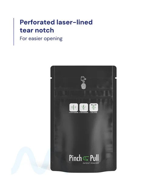 Child Resistant & Tamper Evident | Pinch N Pull Matte Black PCR Mylar Bags | 3.6in x 5.8in - 3.5g - 250 Count - 2