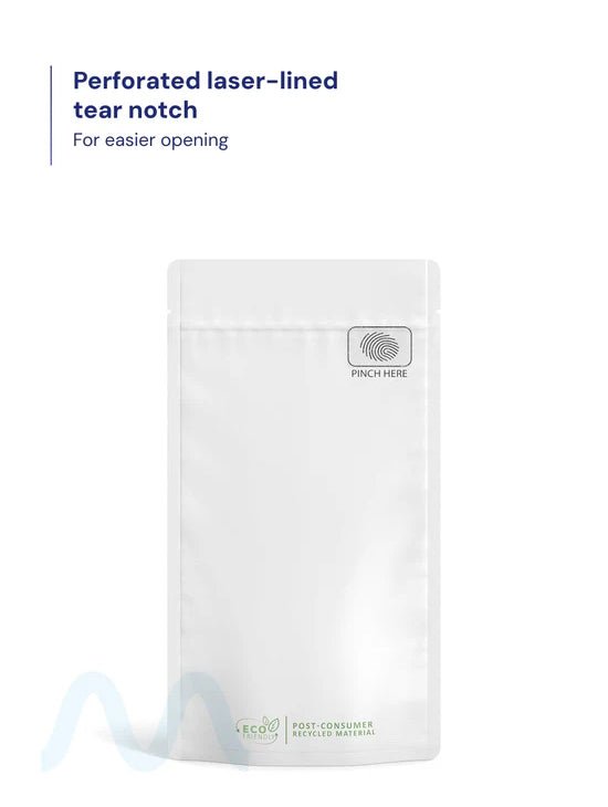 Child Resistant & Tamper Evident | Pinch N Slide 3.0 Matte White PCR Mylar Bags | 4in x 7.4in - 7g - 250 Count - 2