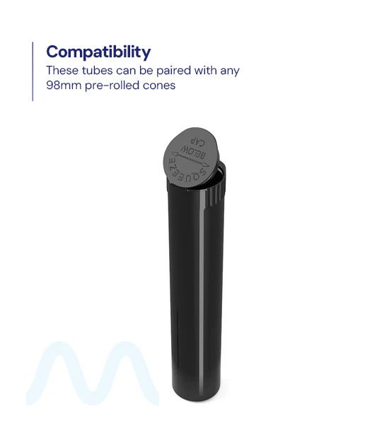 Child Resistant | Pop Top Opaque Plastic Pre - Roll Tubes (Open) | 98mm - Black - 1000 Count - 3