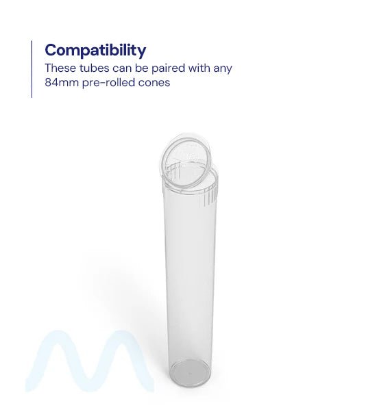 Child Resistant | Pop Top Plastic Pre - Roll Tubes (Open) | 95mm - Clear - 1000 Count - 8