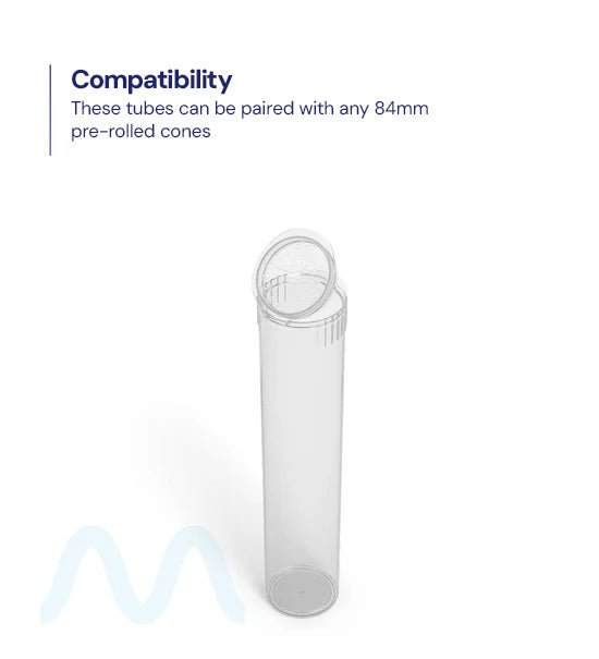 Child Resistant | Pop Top Plastic Pre - Roll PCR Tubes (Open) | 90mm - Clear - 1000 Count - 11
