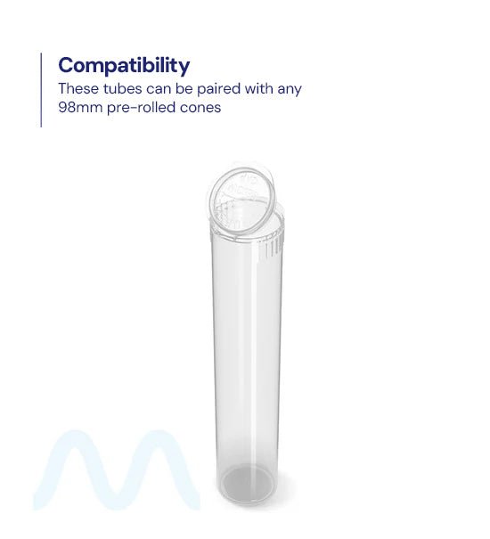 Child Resistant | Pop Top Plastic Pre - Roll Tubes (Open) | 98mm - Clear - 1000 Count - 7