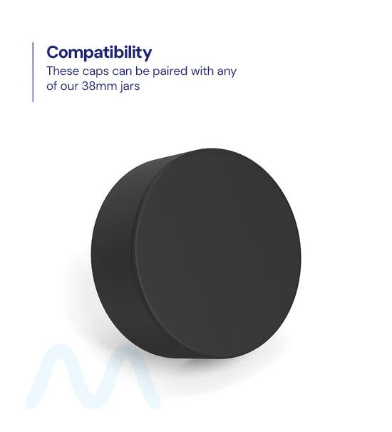 Child Resistant | Smooth Push Down & Turn Plastic PCR Caps w/ Foil Liner | 38mm - Matte Black - 320 Count - 2