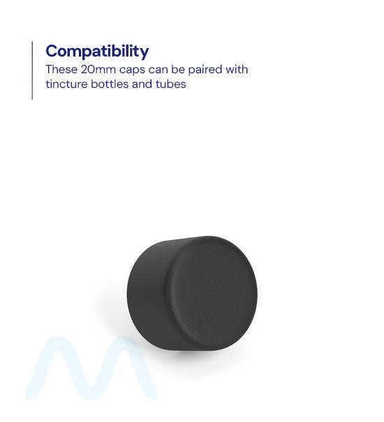 Child Resistant | Smooth Push Down & Turn Plastic PCR Caps for Glass Tube w/ Foam Liner | 20mm - Matte Black - 400 Count - 3