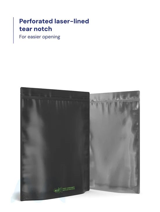 Tamper Evident | Matte Black Vista PCR Mylar Bags (Tear Notch) | 14.6in x 16.4in - 448g - 100 Count - 4