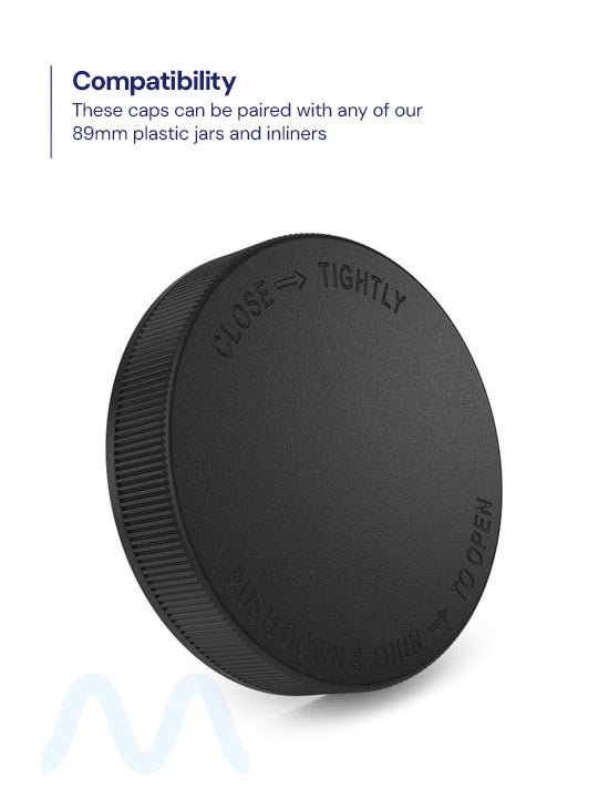 Child Resistant | Ribbed Push Down & Turn Plastic Caps | 89mm - Semi Gloss Black - 205 Count - 4
