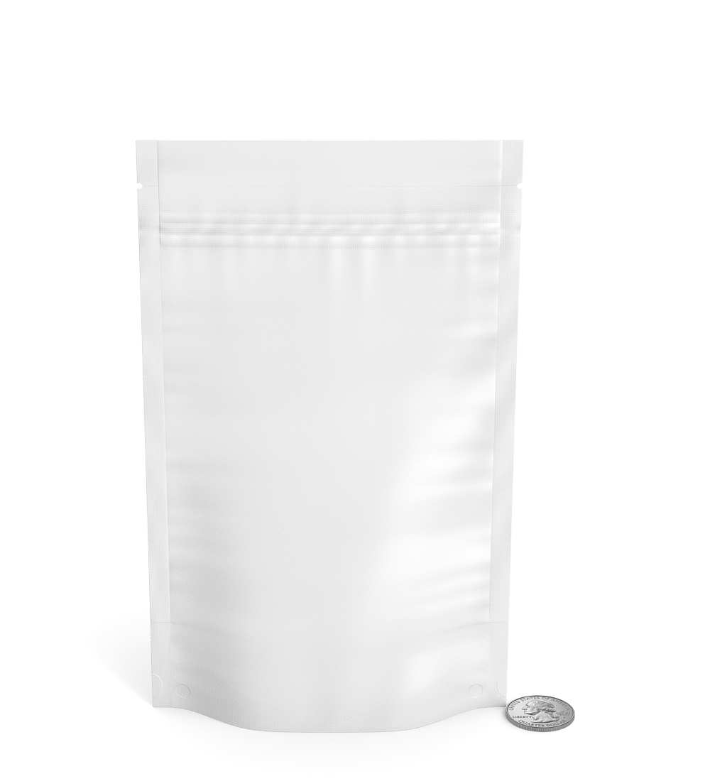 Tamper Evident | Matte White Vista Mylar Bags (Tear Notch) | 5in x 8.1in - 14g - 1000 Count - 7