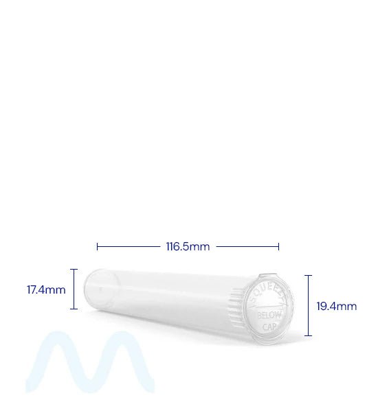 Child Resistant | King Size Pop Top Plastic Pre - Roll Tubes | 116mm - Clear - 1000 Count - 3