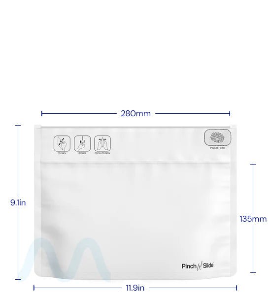 Child Resistant | Pinch N Slide ASTM Matte White Mylar Exit Bags | 12in x 9in - 56g - 250 Count - 1