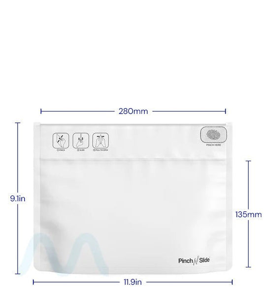 Child Resistant | Pinch N Slide ASTM Matte White Mylar Exit Bags | 12in x 9in - 56g - 250 Count - 1