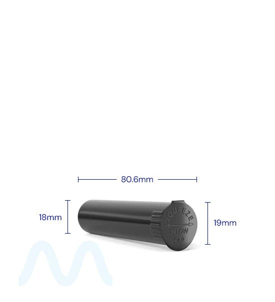 Child Resistant | Pop Top Opaque Plastic Pre - Roll Tubes | 80mm - Black - 1000 Count - 4
