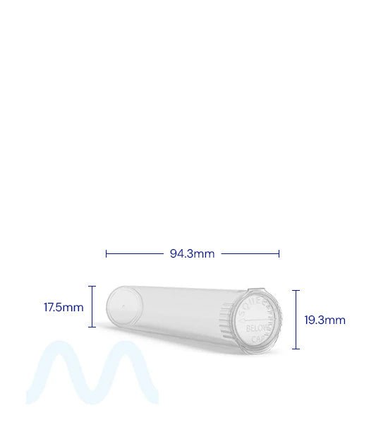 Child Resistant | Pop Top Plastic Pre - Roll Tubes (Open) | 95mm - Clear - 1000 Count - 9