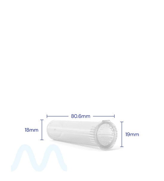 Child Resistant | Pop Top Plastic Pre - Roll Tubes | 80mm - Clear - 1000 Count - 4