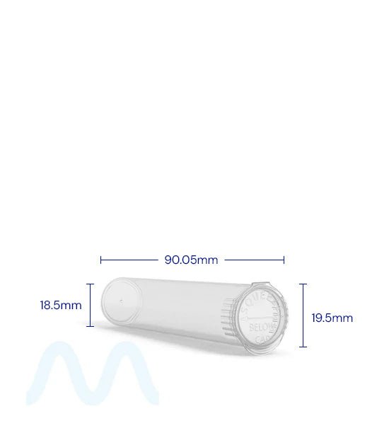 Child Resistant | Pop Top Plastic Pre - Roll PCR Tubes (Open) | 90mm - Clear - 1000 Count - 12