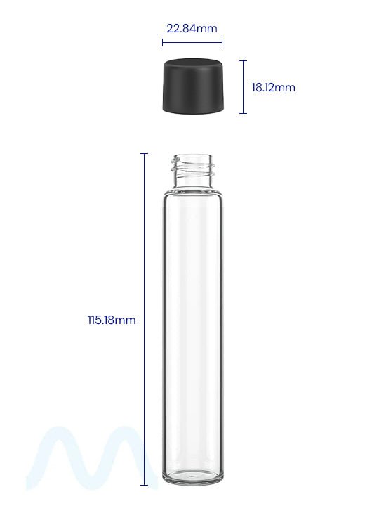 Child Resistant | Glass Pre - Roll Tubes w/ Black Cap | 18mm - 120mm - 500 Count - 5