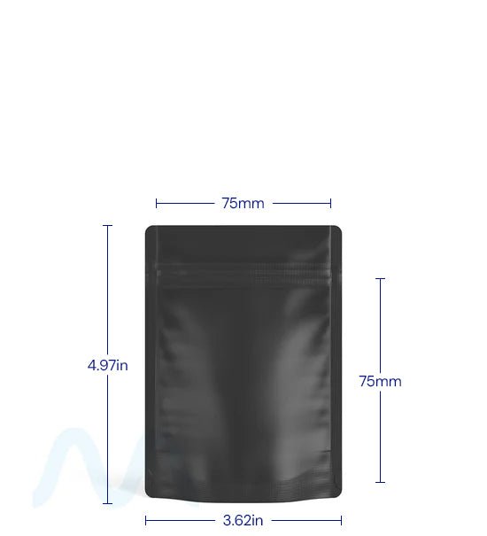 Tamper Evident | Matte Black PCR Mylar Bags (No Tear Notch) | 3.7in x 5in - 3.5g - 1000 Count - 2