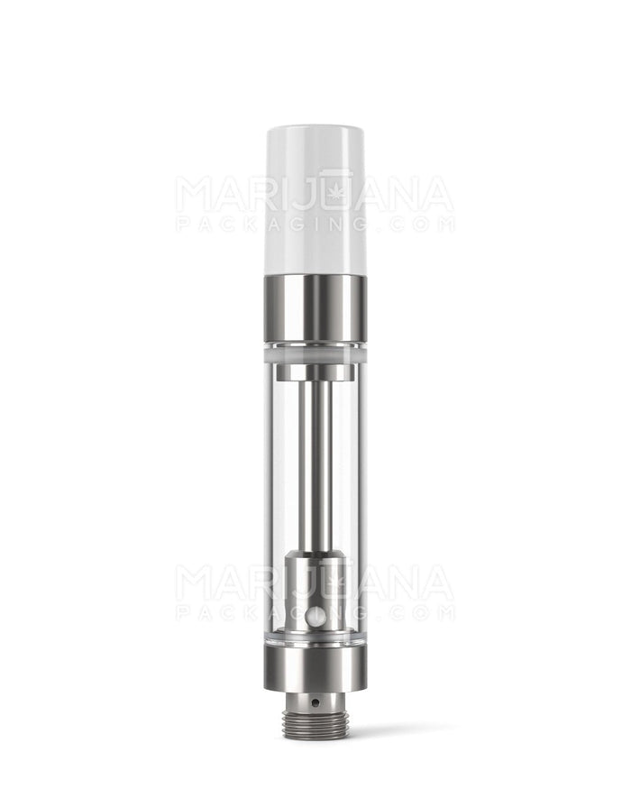 Ceramic Core Glass Vape Cartridge with Round White Plastic Mouthpiece | 1mL - Press On - 100 Count Image