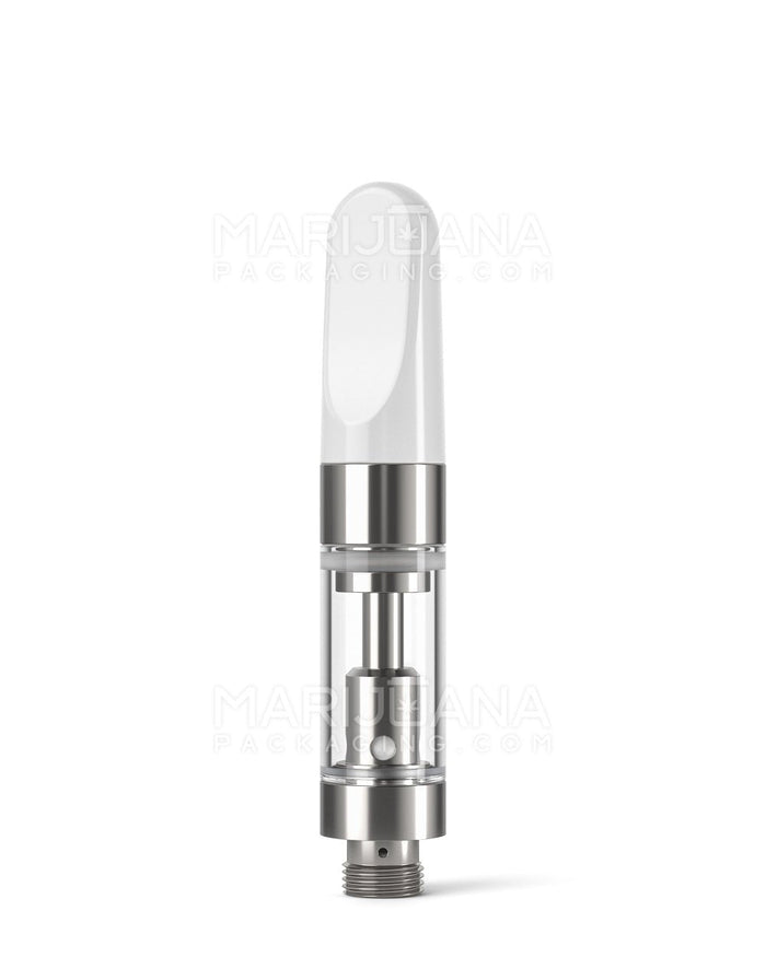 Ceramic Core Glass Vape Cartridge with Flat White Plastic Mouthpiece | 0.5mL - Press On - 100 Count Image