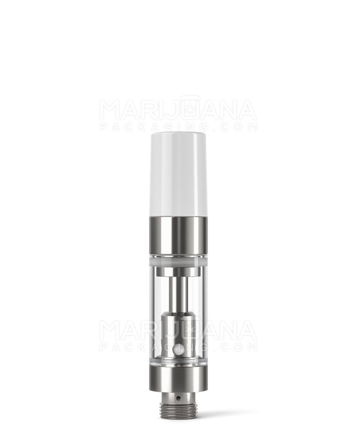 Ceramic Core Glass Vape Cartridge with Round White Plastic Mouthpiece | 0.5mL - Press On - 100 Count Image