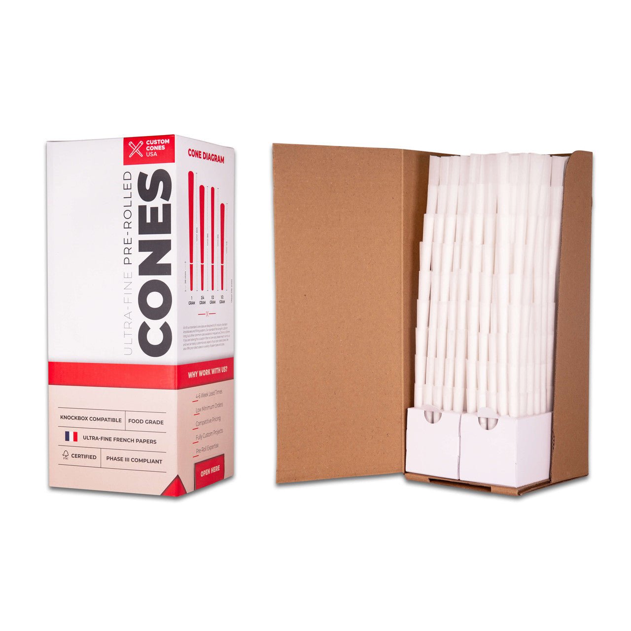 CUSTOM CONES | 1 1/4 Size Pre - Rolled Cones w/ Filter Tip | 84mm - Bleached White Paper - 900 Count - 3