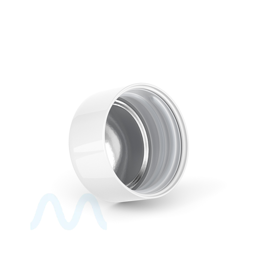 Child Resistant | Smooth Push Down & Turn Plastic Caps w/ Foil Liner | 28mm - Glossy White - Sample - 1