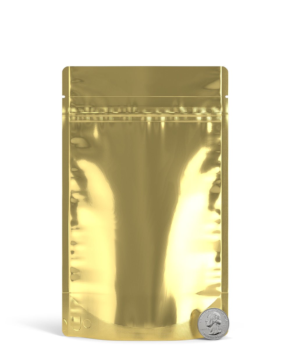 Tamper Evident | Glossy Gold Vista PCR Mylar Bag (Tear Notch) | 5in x 8.1in - 14g - 1000 Count - 6