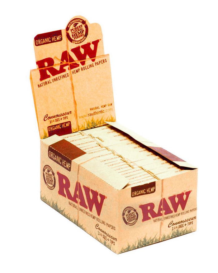 RAW | 'Retail Display' Connoisseur 1 1/4 Size Rolling Papers + Tips | 83mm - Organic Hemp - 24 Count Image