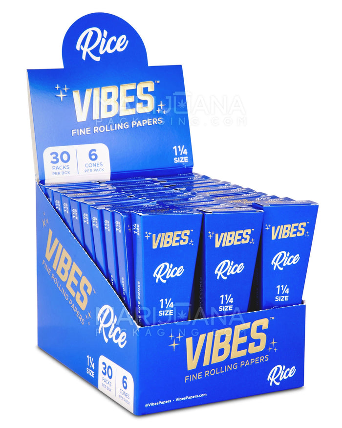 VIBES | 'Retail Display' 1 1/4 Size Rice Pre-Rolled Cones | 84mm - Rice Paper - 30 Count Image