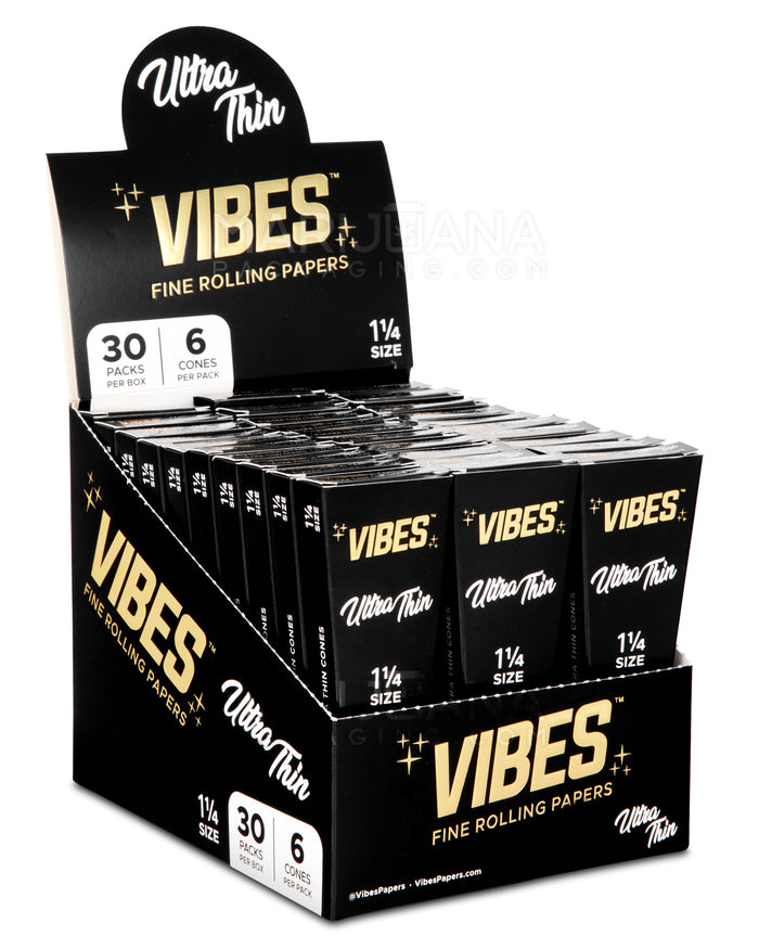 VIBES | 'Retail Display' Ultra Thin Pre-Rolled Cones | 84mm - Unbleached Paper - 30 Count Image