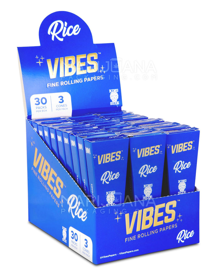 VIBES | 'Retail Display' King Size Rice Pre-Rolled Cones | 109mm - Rice Paper - 30 Count Image