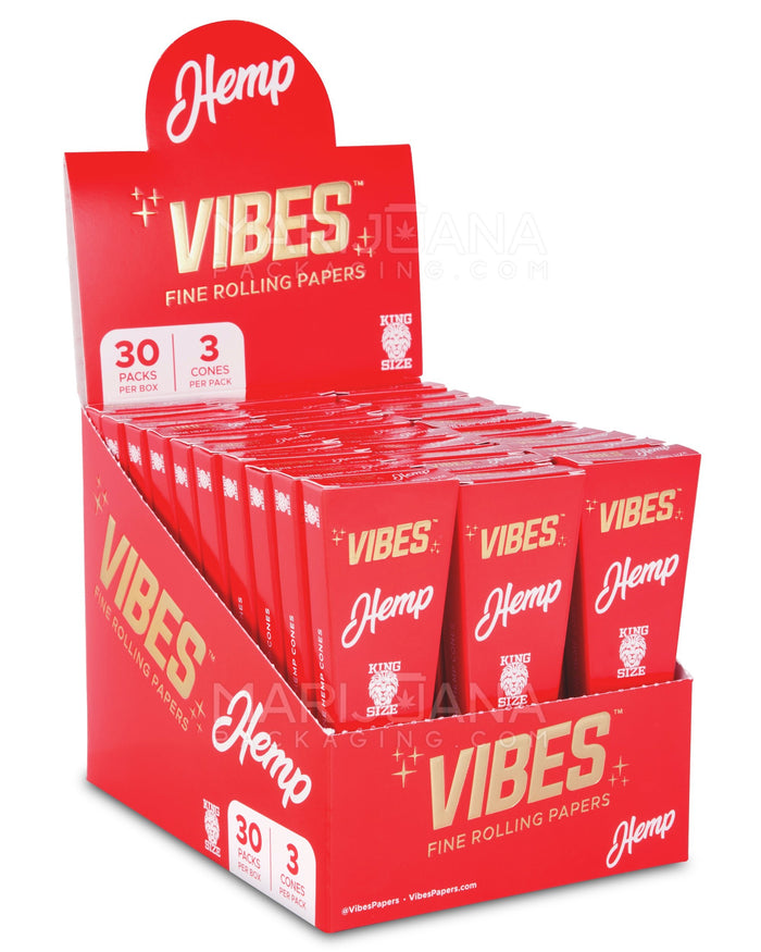 VIBES | 'Retail Display' King Size Hemp Pre-Rolled Cones | 109mm - Hemp Paper - 30 Count Image