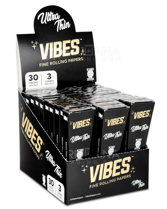 VIBES | 'Retail Display' Ultra Thin King Size Pre-Rolled Cones | 109mm - Unbleached Paper - 30 Count Image