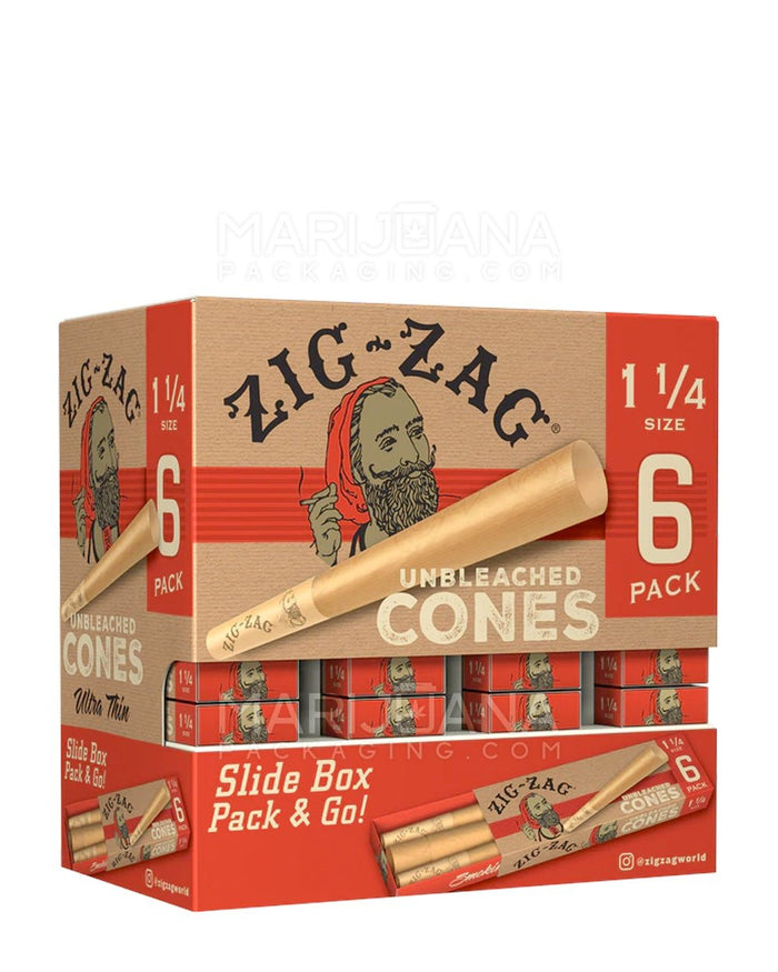 ZIG ZAG | 'Retail Display' 1 1/4 Pre-Rolled Cones Promo Pack | 84mm - Unbleached Paper - 36 Count Image